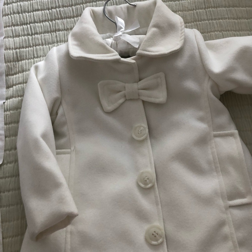 Widgeon Girls Bow Car Coat - Ivory, sz 2